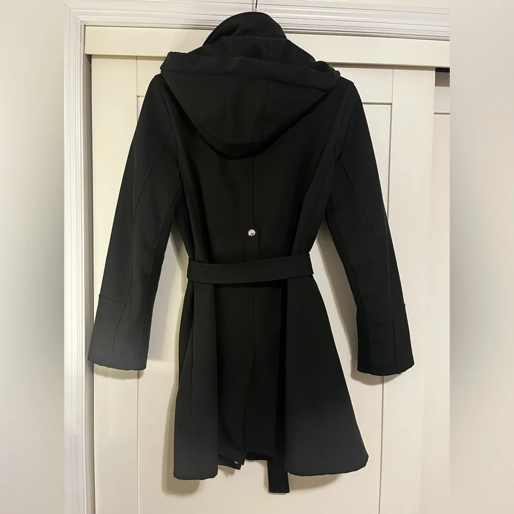 Black Women's Hooded Trench Coat with Belt